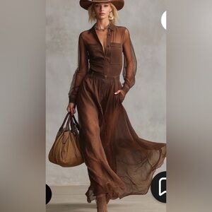 Chic Sheer Brown Maxi Dress